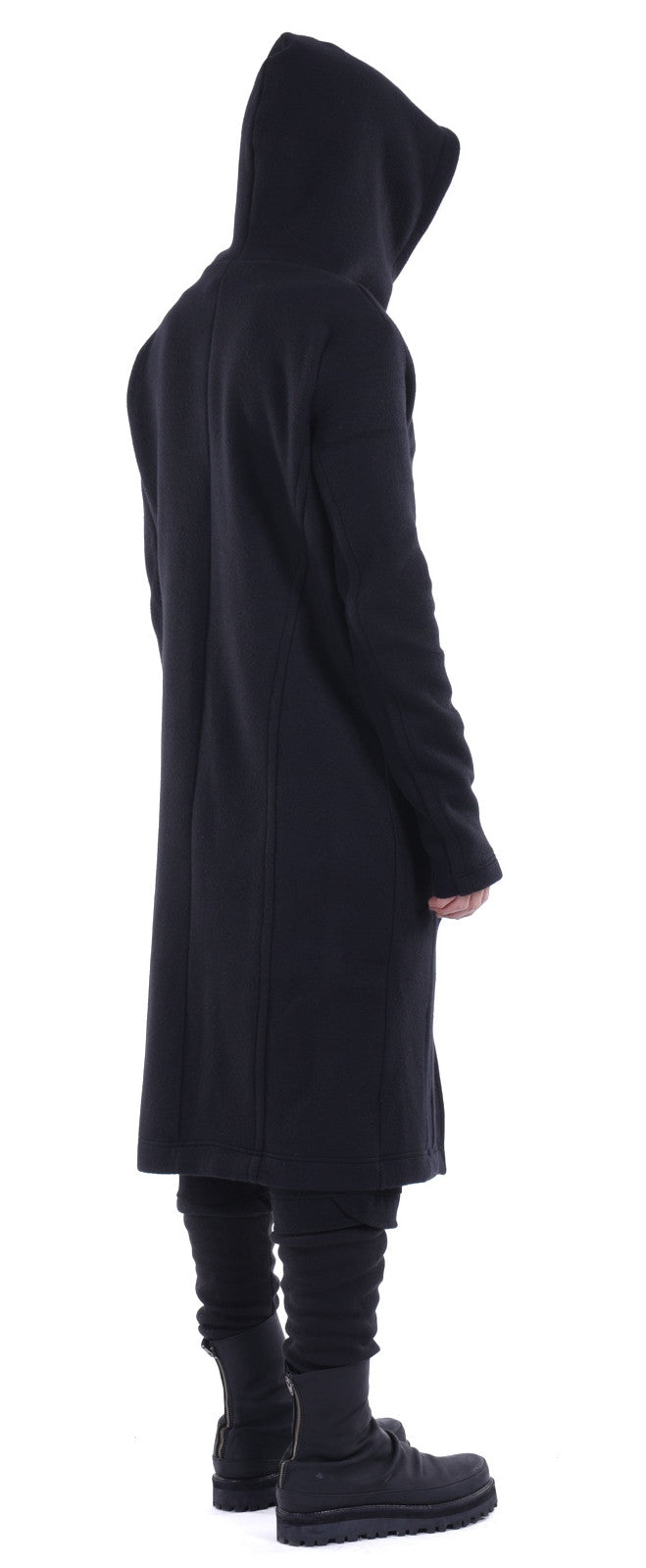 Black Relaxed-fit Oversized Overlong Hooded Zip Up Sweatshirt - Ofelya Boutique