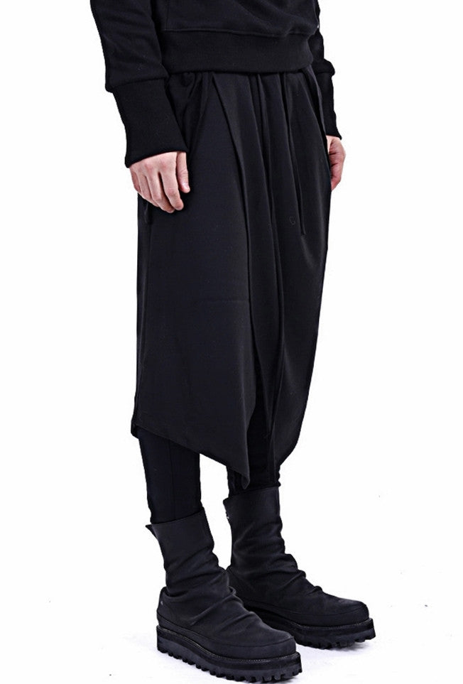 Black Skirt Layer Lounge Pants Side and Back Pocket Jogger Harem - Ofelya Boutique