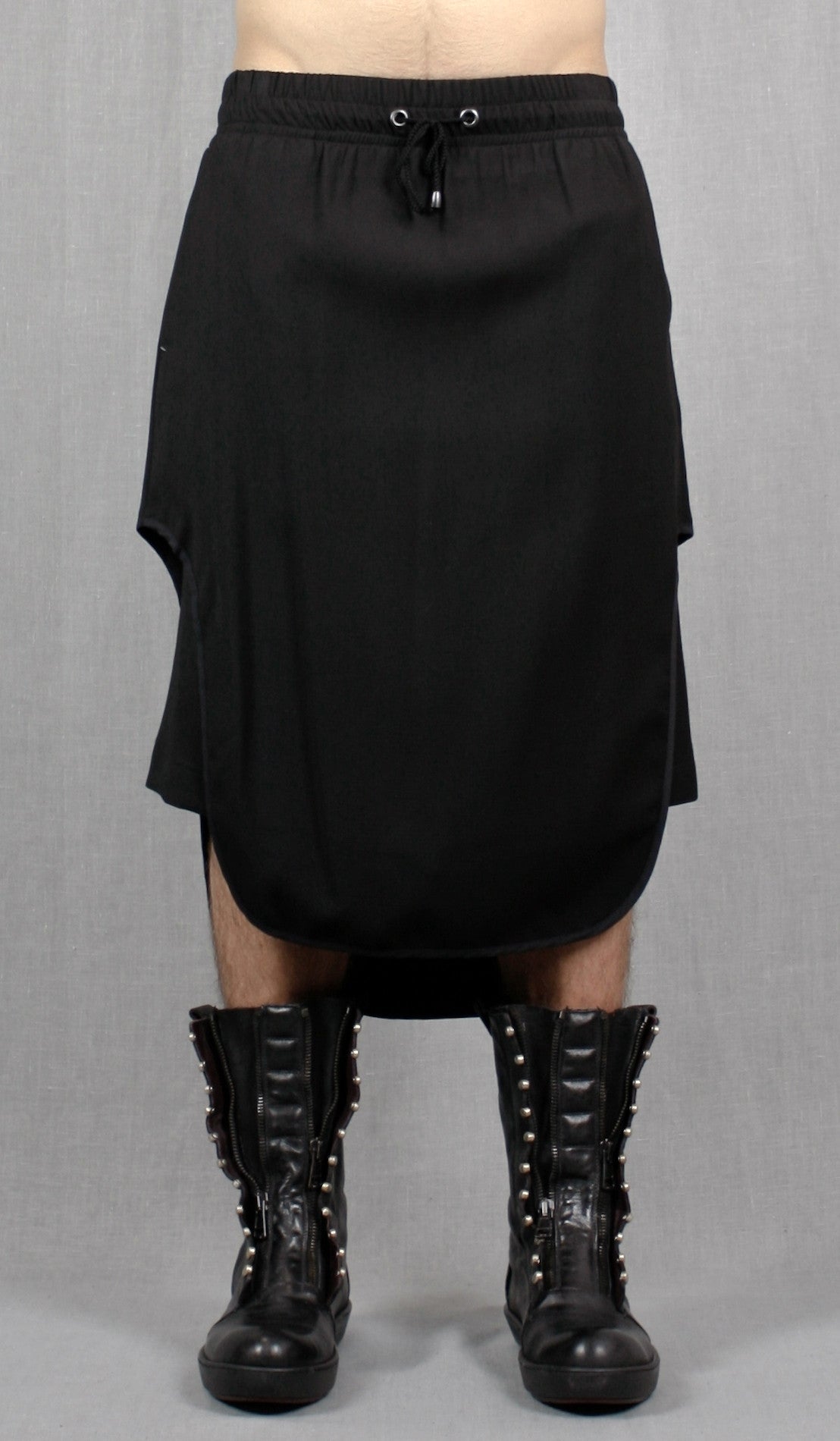 Black Cotton Jersey Short Pants with Leather Trimmed Sides - Ofelya Boutique