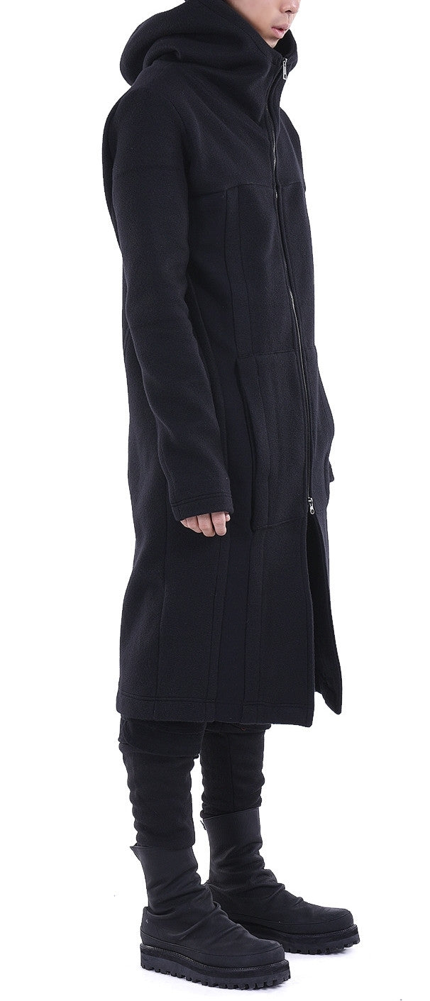 Black Relaxed-fit Oversized Overlong Hooded Zip Up Sweatshirt - Ofelya Boutique