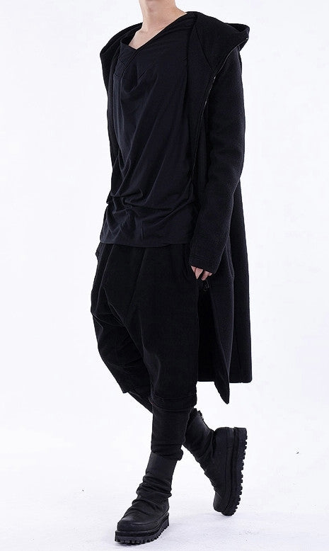 Black Relaxed-fit Oversized Overlong Hooded Zip Up Sweatshirt - Ofelya Boutique
