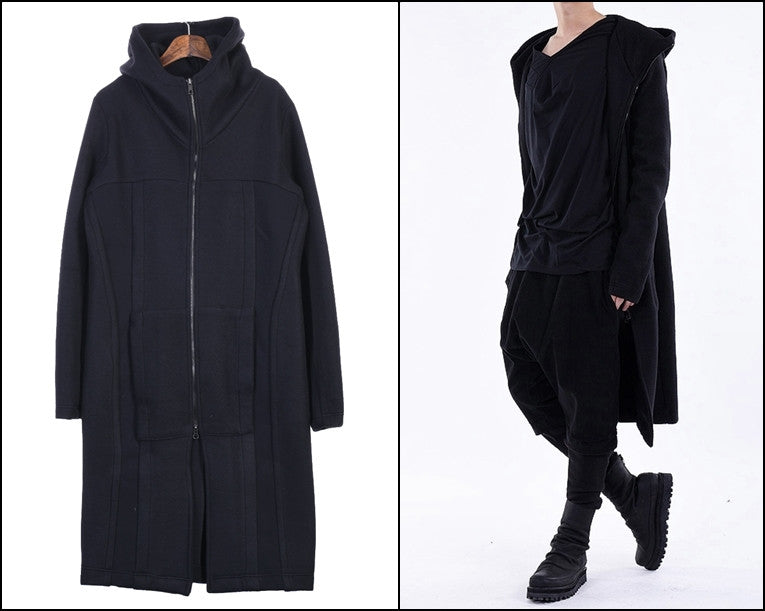 Black Relaxed-fit Oversized Overlong Hooded Zip Up Sweatshirt - Ofelya Boutique
