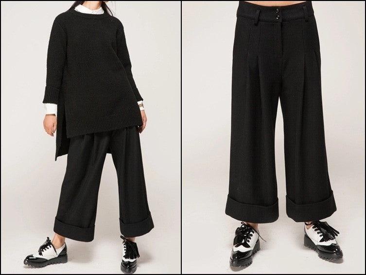 Women's Wide Leg Pants Wool Culottes Woolen Trouser - Ofelya Boutique