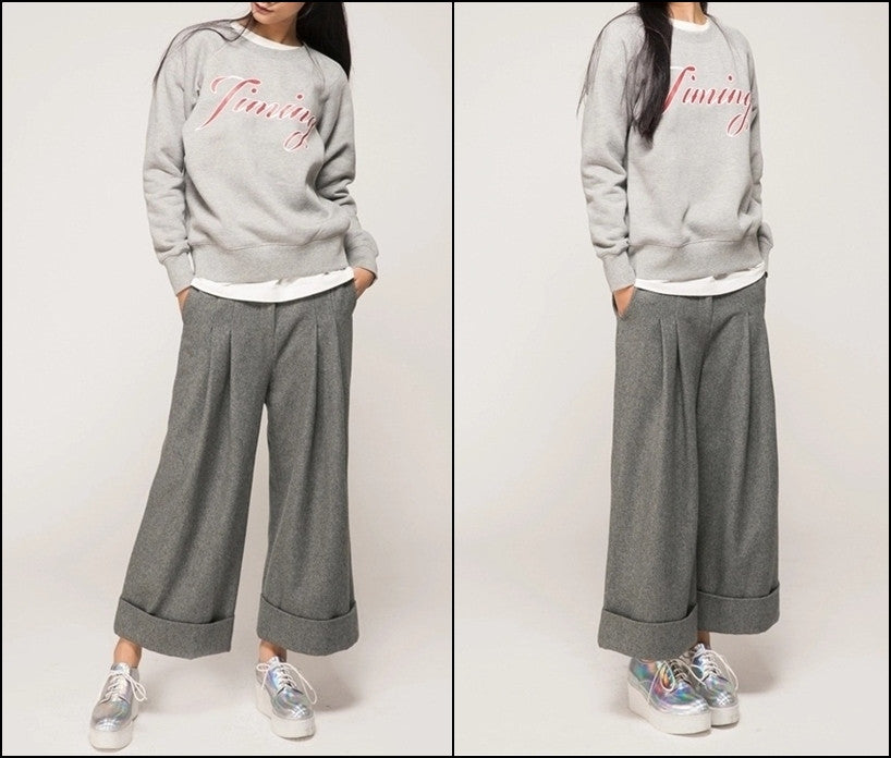 Women's Wide Leg Pants Wool Culottes Woolen Trouser - Ofelya Boutique