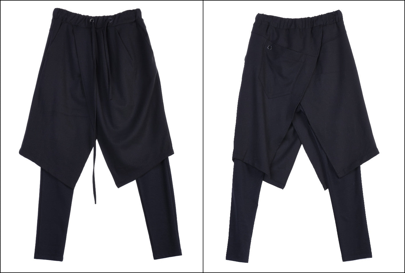 Black Skirt Layer Lounge Pants Side and Back Pocket Jogger Harem - Ofelya Boutique