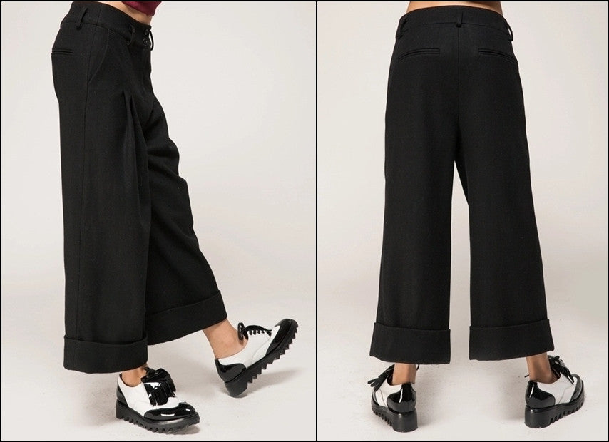 Women's Wide Leg Pants Wool Culottes Woolen Trouser - Ofelya Boutique
