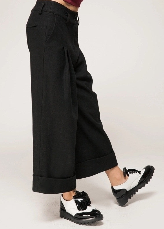 Women's Wide Leg Pants Wool Culottes Woolen Trouser - Ofelya Boutique