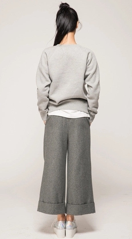 Women's Wide Leg Pants Wool Culottes Woolen Trouser - Ofelya Boutique
