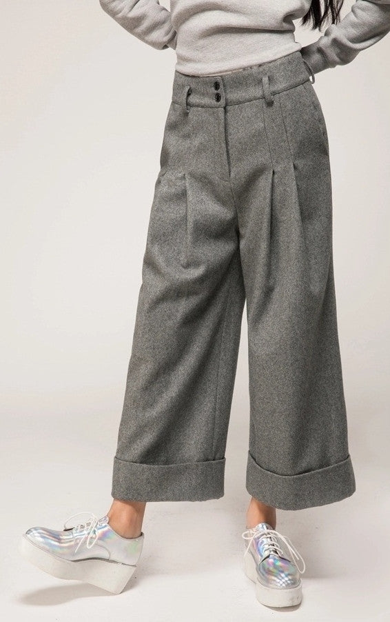 Women's Wide Leg Pants Wool Culottes Woolen Trouser - Ofelya Boutique
