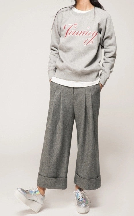Women's Wide Leg Pants Wool Culottes Woolen Trouser - Ofelya Boutique