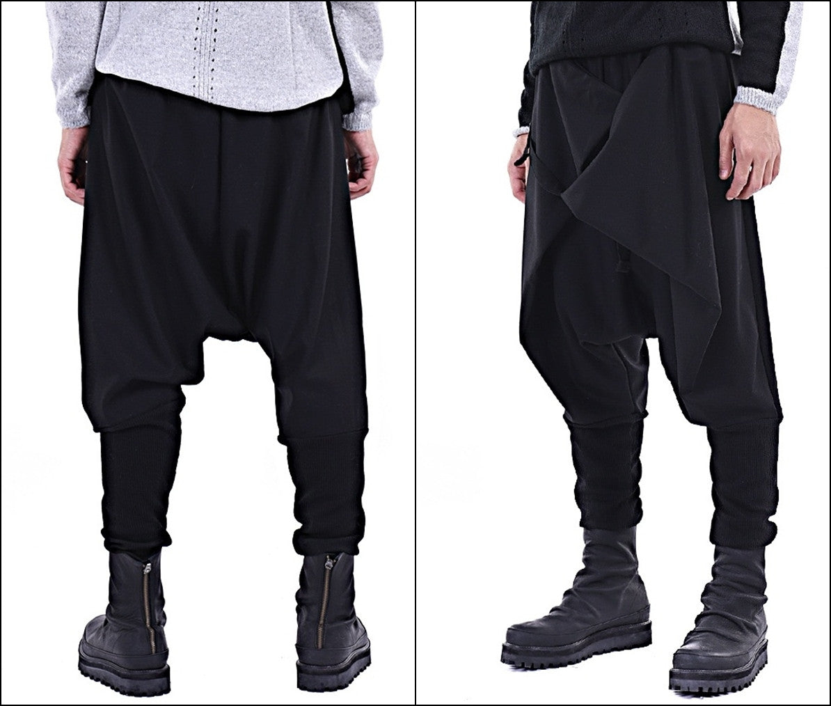 Men Casual Drop Crotch Wrap Harem Ninja Pants // Wrap Skirt Layered Joggers - Ofelya Boutique