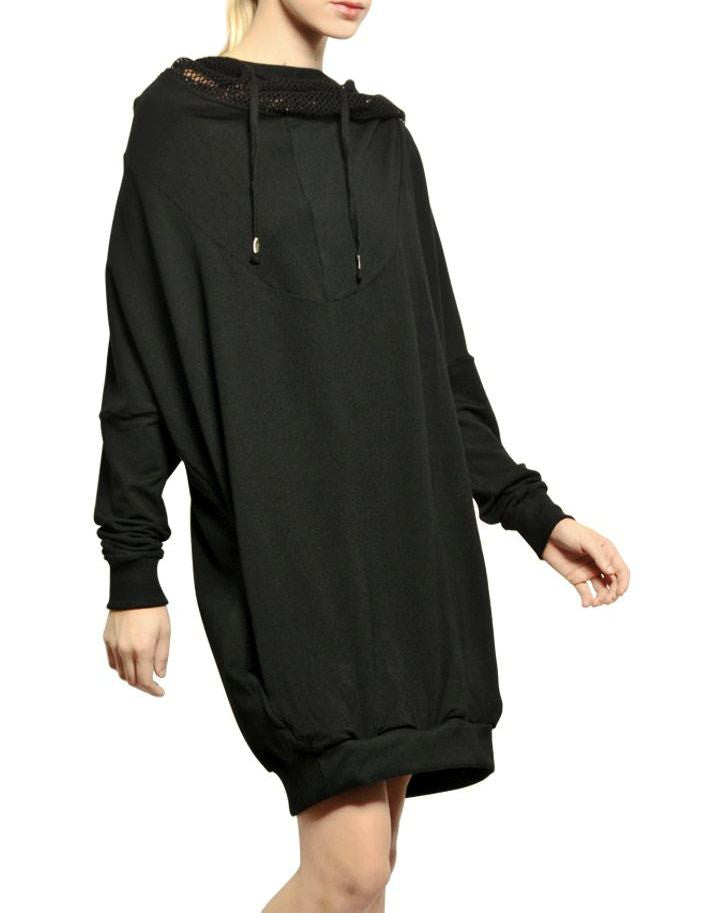 Women Hooded Mesh Long Sweatshirt / Adjustable Drawstring Hood / Oversized Hood - Ofelya Boutique