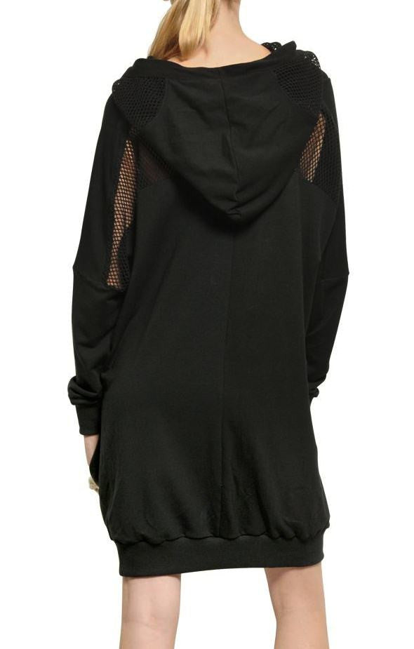Women Hooded Mesh Long Sweatshirt / Adjustable Drawstring Hood / Oversized Hood - Ofelya Boutique