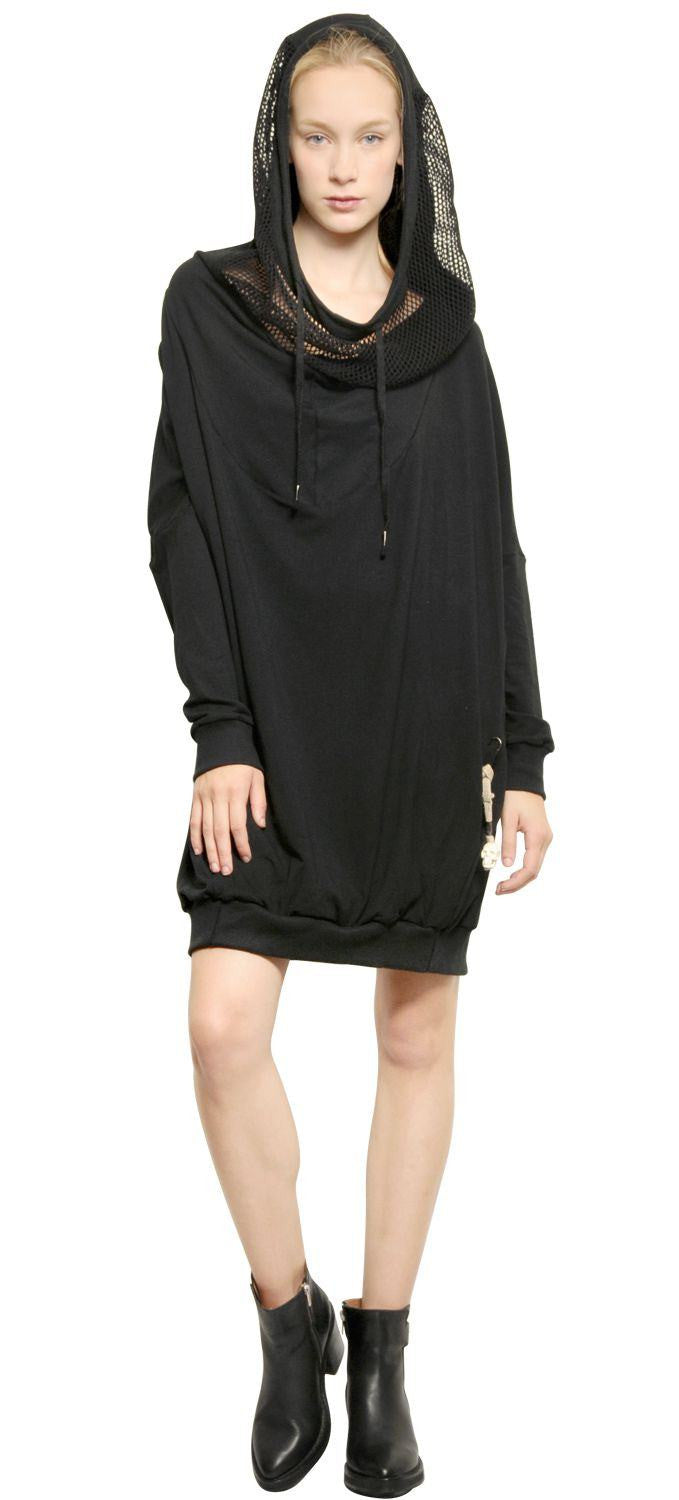 Women Hooded Mesh Long Sweatshirt / Adjustable Drawstring Hood / Oversized Hood - Ofelya Boutique