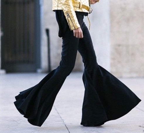 Marrakesh High Waist Stretcy Cotton Jersey More Loose Flares Flared Trouser Pant - Ofelya Boutique