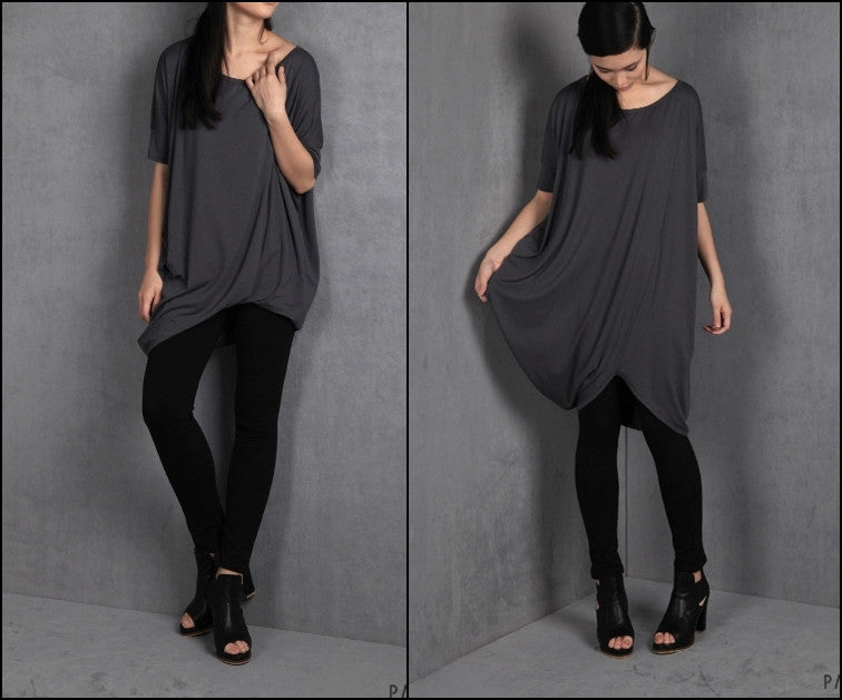 Asymmetric Oversized Twisted Top,Party Long Tunic, Loose TSHIRT -BB515 - Ofelya Boutique