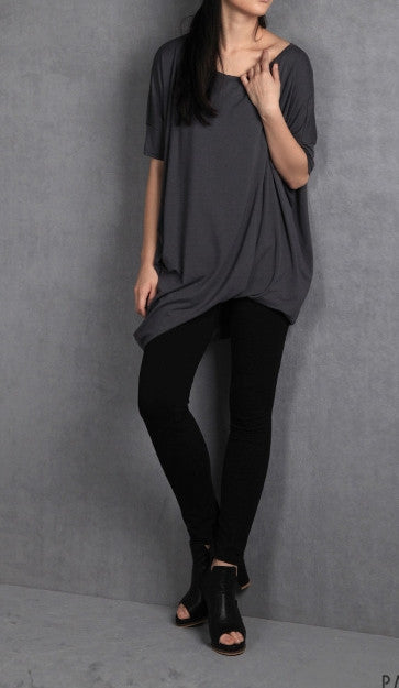 Asymmetric Oversized Twisted Top,Party Long Tunic, Loose TSHIRT -BB515 - Ofelya Boutique