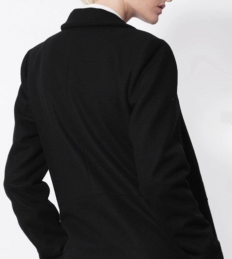Avant Garde Dark Black Asymmetric Side Big Slit Overlong Wool Jacket Coat - Ofelya Boutique