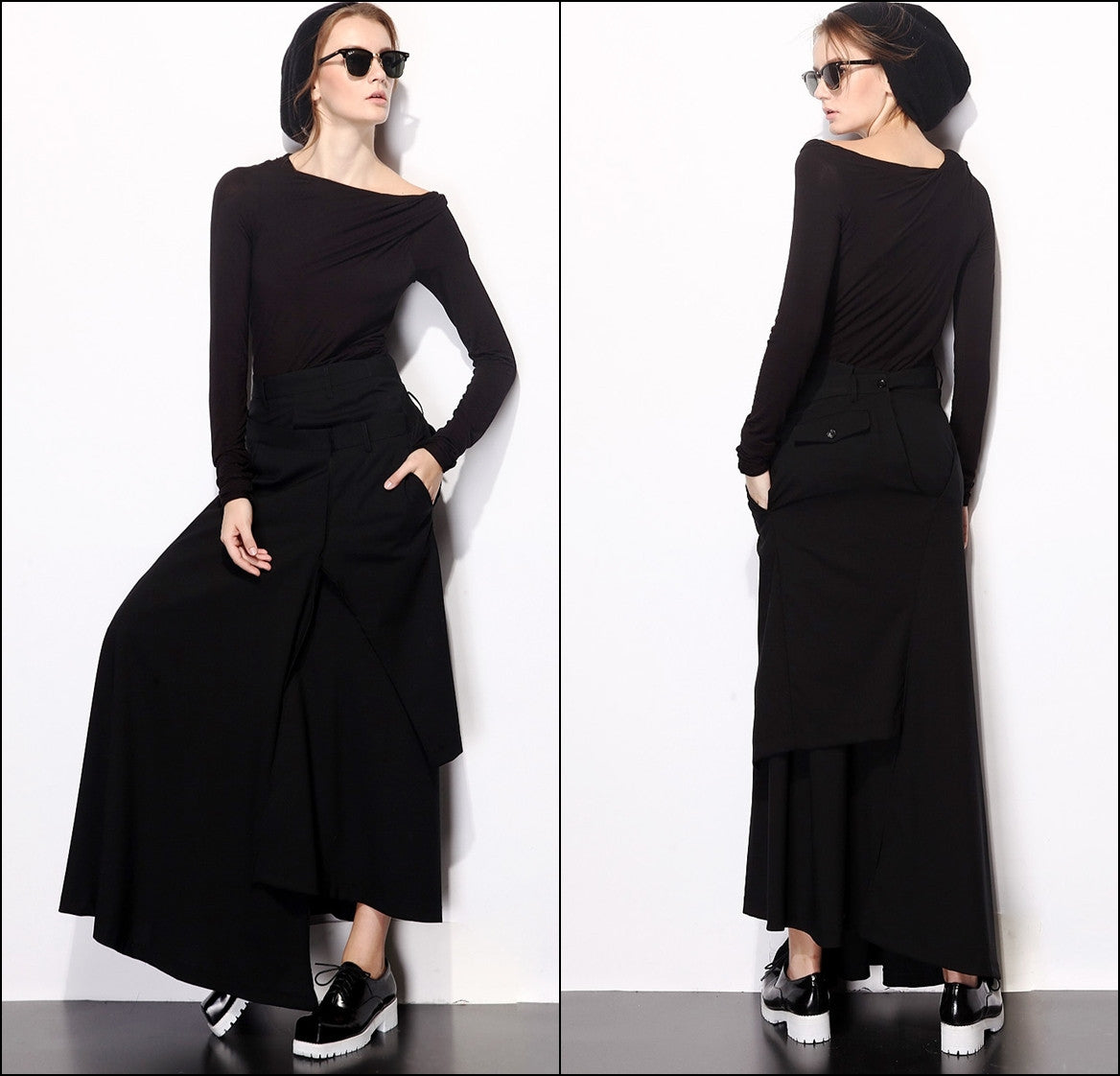 Asymmetric Cut Stretch Cotton Large Package Hip Skirt High-End Japanese Elegant Fashion Maxi Long Skirt // - Ofelya Boutique