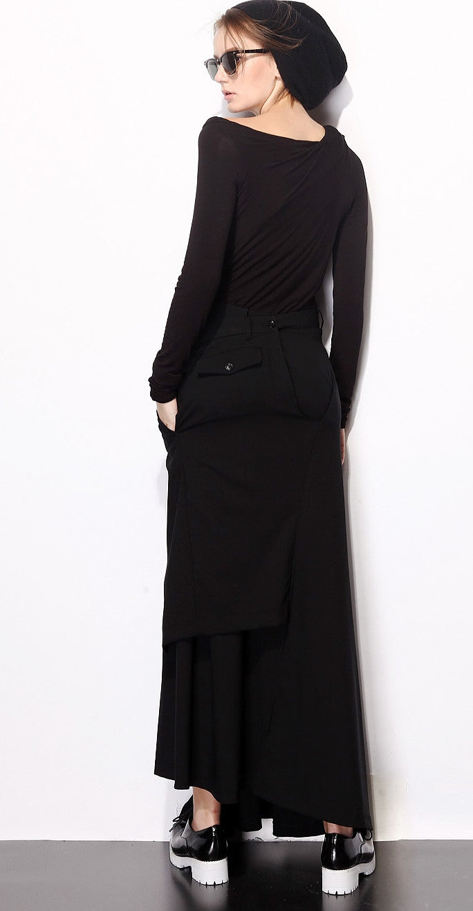 Asymmetric Cut Stretch Cotton Large Package Hip Skirt High-End Japanese Elegant Fashion Maxi Long Skirt // - Ofelya Boutique