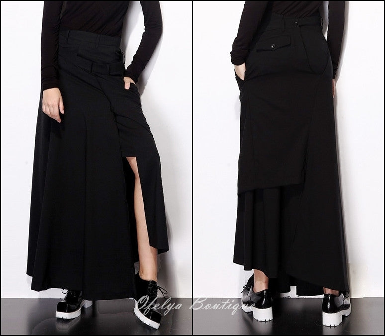 Asymmetric Cut Stretch Cotton Large Package Hip Skirt High-End Japanese Elegant Fashion Maxi Long Skirt // - Ofelya Boutique