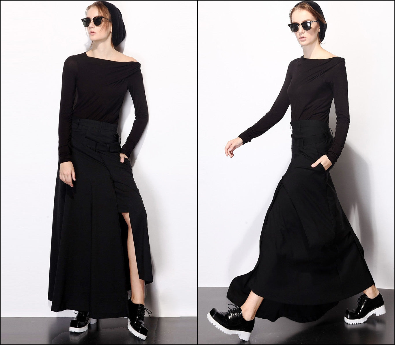 Asymmetric Cut Stretch Cotton Large Package Hip Skirt High-End Japanese Elegant Fashion Maxi Long Skirt // - Ofelya Boutique