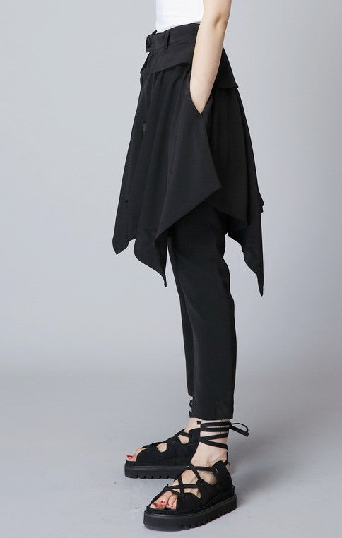 Original Design High Waist Skinny Leg Skirt Layer Crepe Pants // Asymmetrical Skirt Layer Trouser - Ofelya Boutique