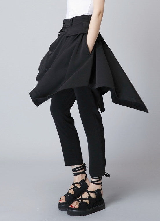 Original Design High Waist Skinny Leg Skirt Layer Crepe Pants // Asymmetrical Skirt Layer Trouser - Ofelya Boutique