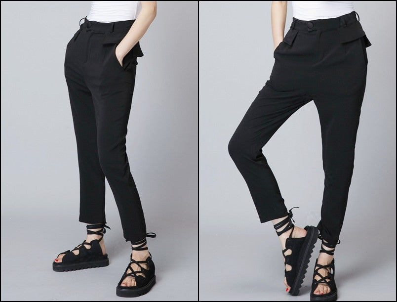 Original Design High Waist Skinny Leg Skirt Layer Crepe Pants // Asymmetrical Skirt Layer Trouser - Ofelya Boutique