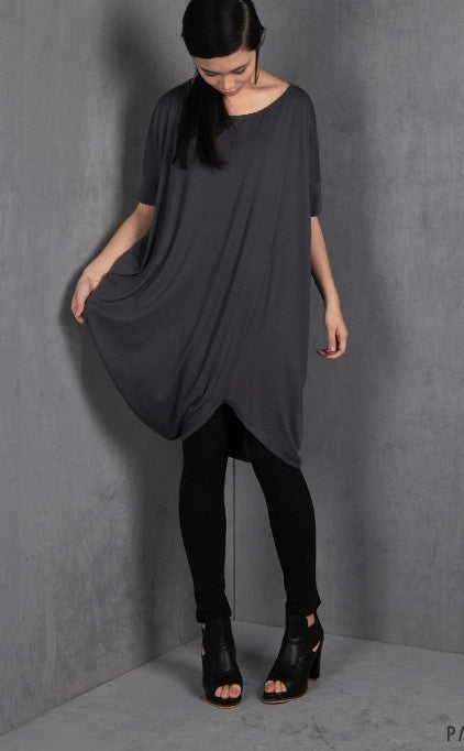 Asymmetric Oversized Twisted Top,Party Long Tunic, Loose TSHIRT -BB515 - Ofelya Boutique