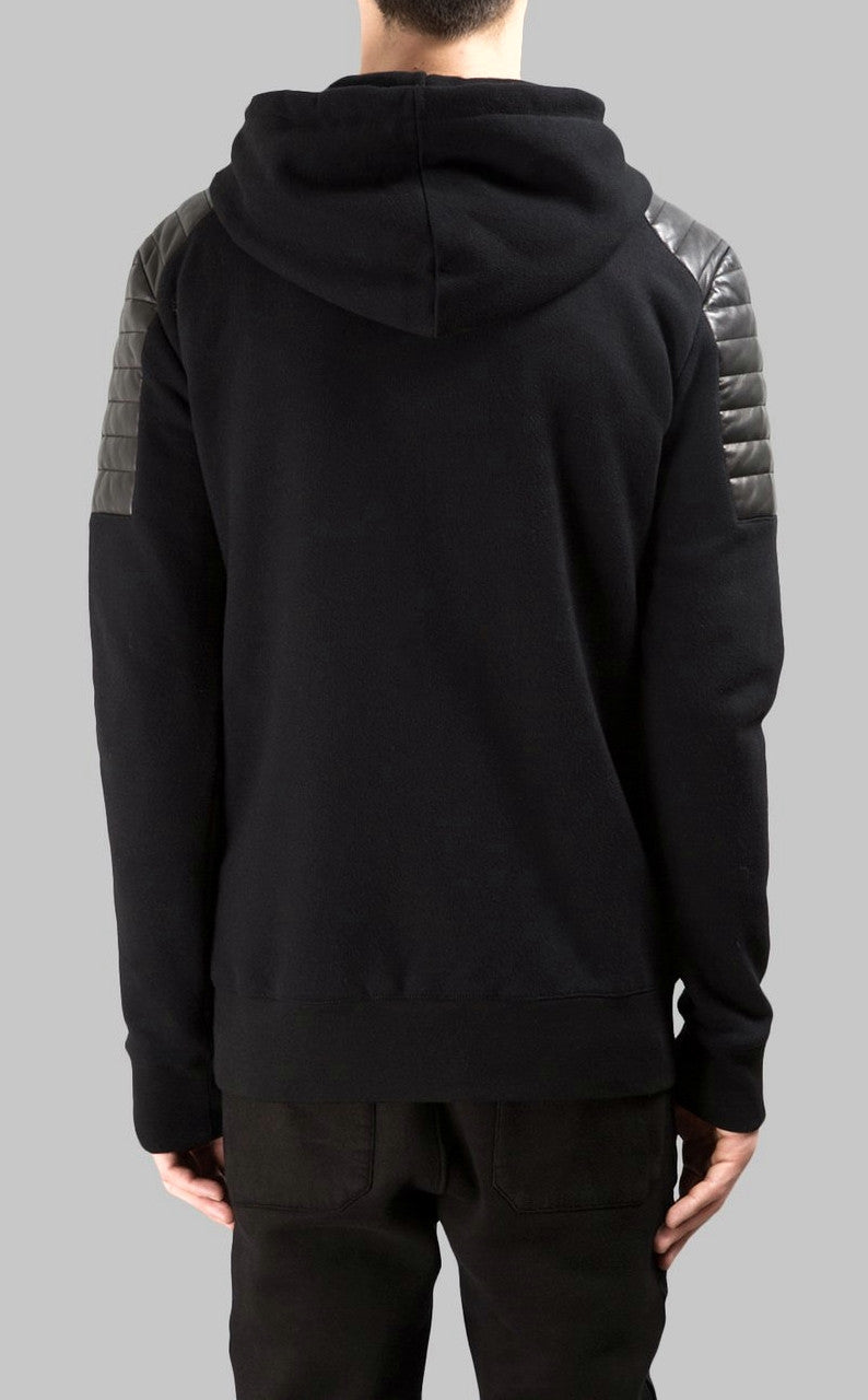 Men's Black Quilted Padded Hoodie with Drawstrings /Zipped Chest Pockets -Two Zipped Side Pockets - Ofelya Boutique