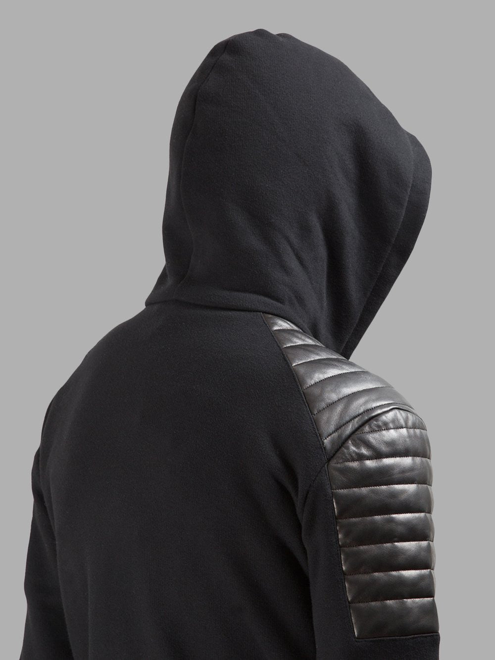 Men's Black Quilted Padded Hoodie with Drawstrings /Zipped Chest Pockets -Two Zipped Side Pockets - Ofelya Boutique