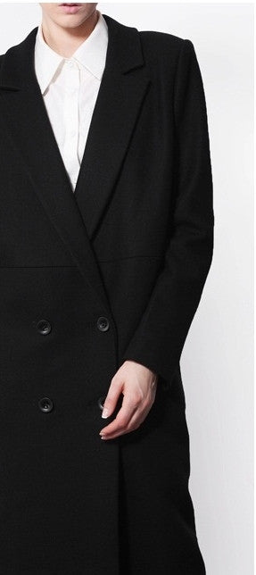 Avant Garde Dark Black Asymmetric Side Big Slit Overlong Wool Jacket Coat - Ofelya Boutique