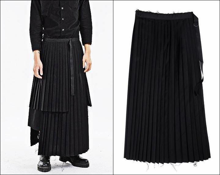 Dark Black Essentials Pleats Wrap Long Skirt // Pleated Skirt Mens / Wear it with Drop Crotch Pants - Ofelya Boutique