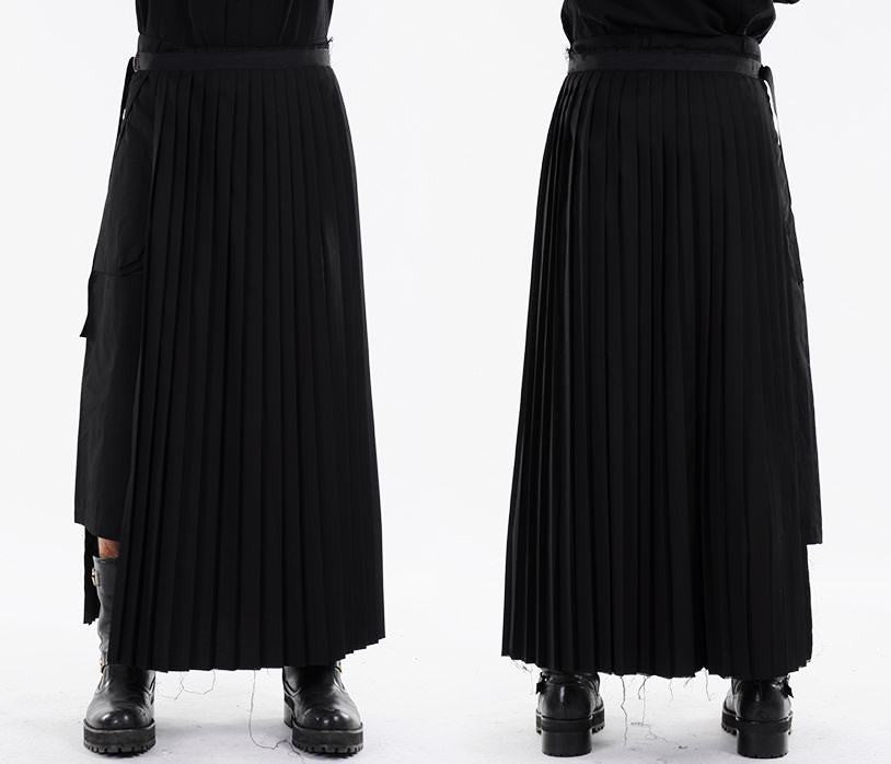Dark Black Essentials Pleats Wrap Long Skirt // Pleated Skirt Mens / Wear it with Drop Crotch Pants - Ofelya Boutique