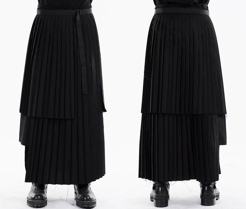 Dark Black Essentials Pleats Wrap Long Skirt // Pleated Skirt Mens / Wear it with Drop Crotch Pants - Ofelya Boutique