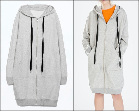 Gray Long Sweatshirt Overlong Oversized Essential Hoodie - Ofelya Boutique