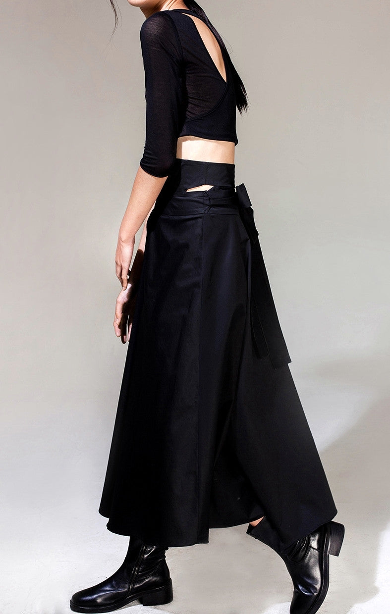 Avan-Garde Loose fitting Wide Leg Japanese Style Asymmetrical High Waist Bandage Skirt Trouser - Ofelya Boutique