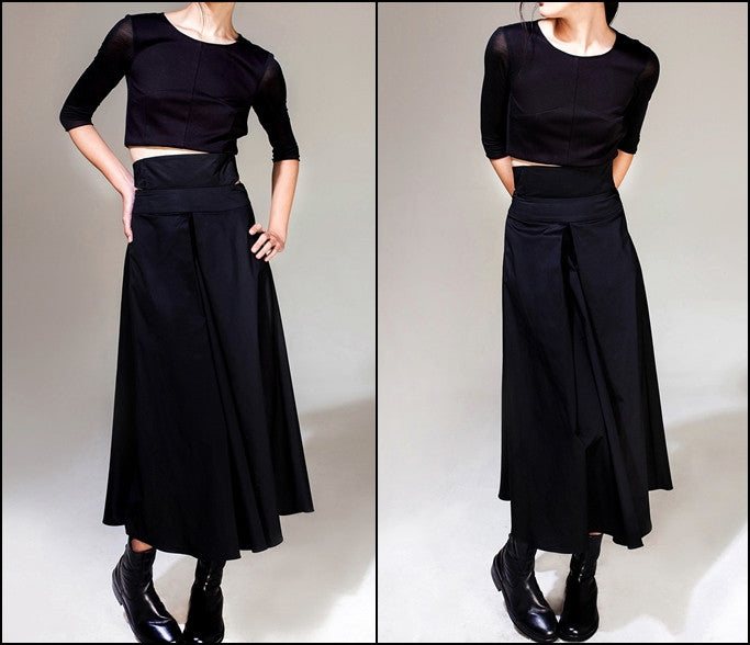 Avan-Garde Loose fitting Wide Leg Japanese Style Asymmetrical High Waist Bandage Skirt Trouser - Ofelya Boutique