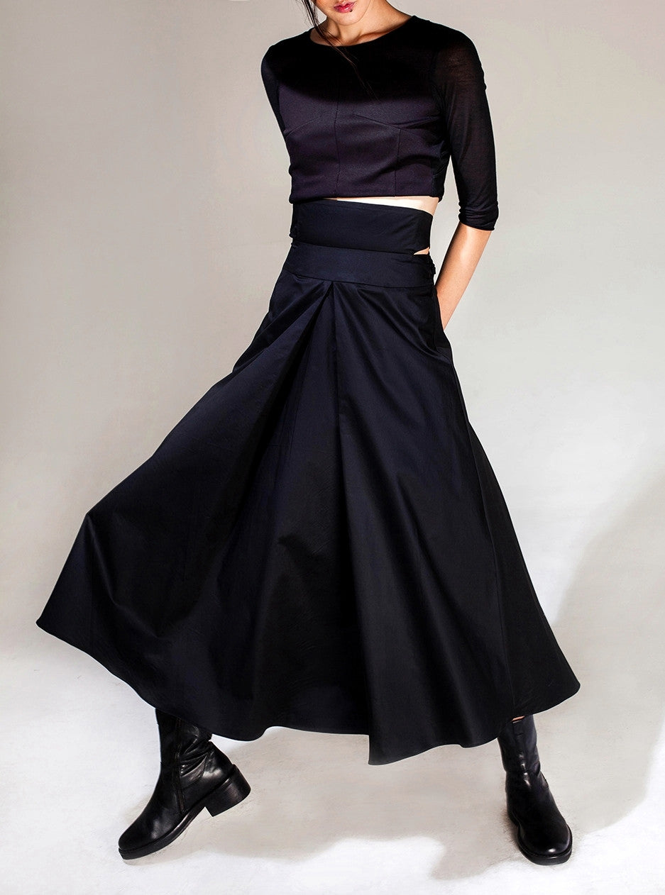 Avan-Garde Loose fitting Wide Leg Japanese Style Asymmetrical High Waist Bandage Skirt Trouser - Ofelya Boutique