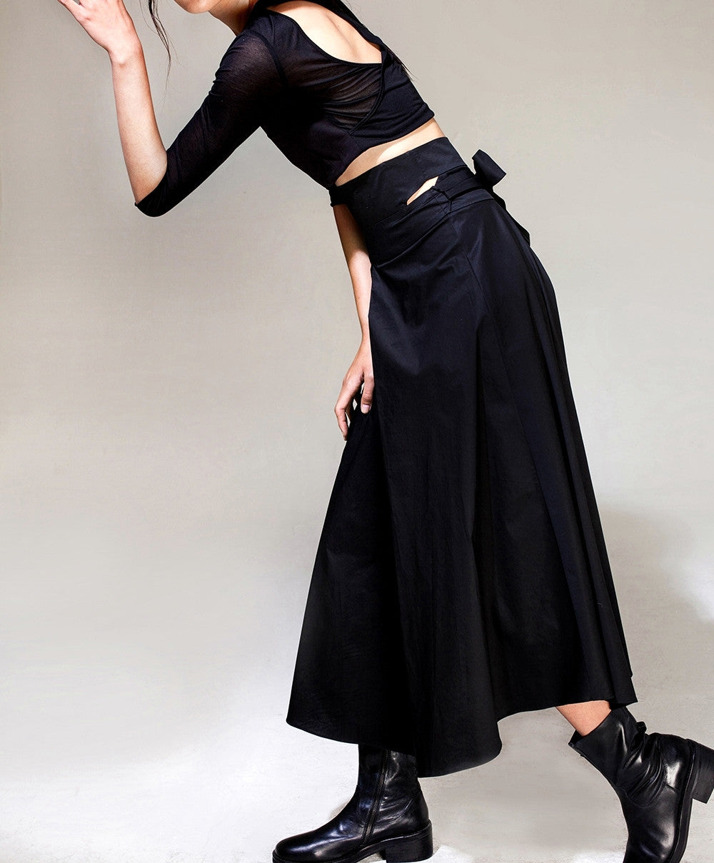 Avan-Garde Loose fitting Wide Leg Japanese Style Asymmetrical High Waist Bandage Skirt Trouser - Ofelya Boutique