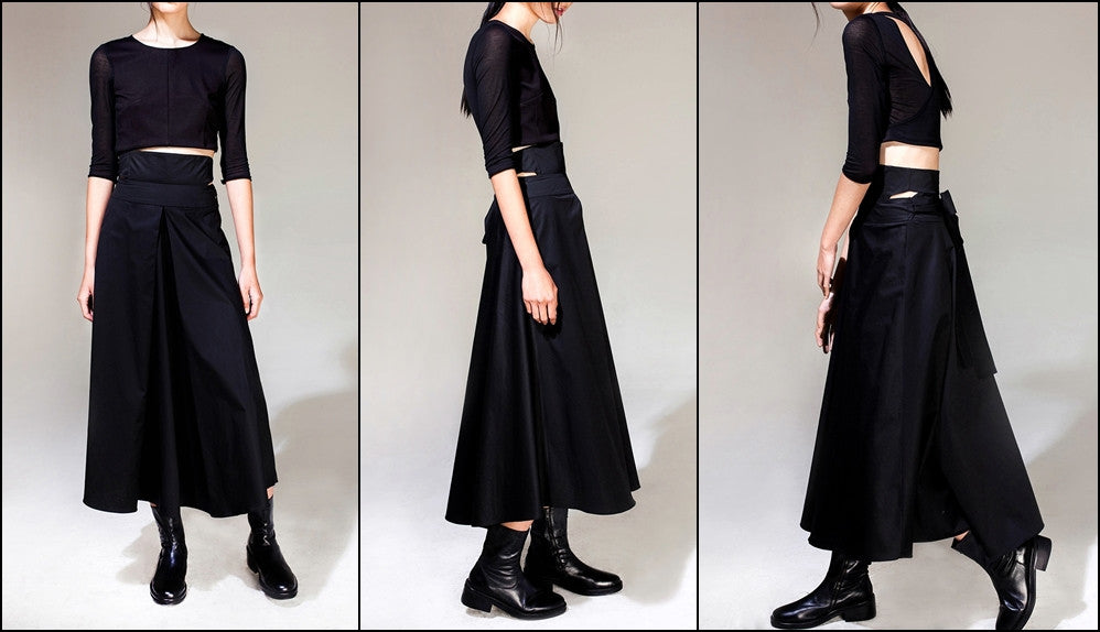 Avan-Garde Loose fitting Wide Leg Japanese Style Asymmetrical High Waist Bandage Skirt Trouser - Ofelya Boutique