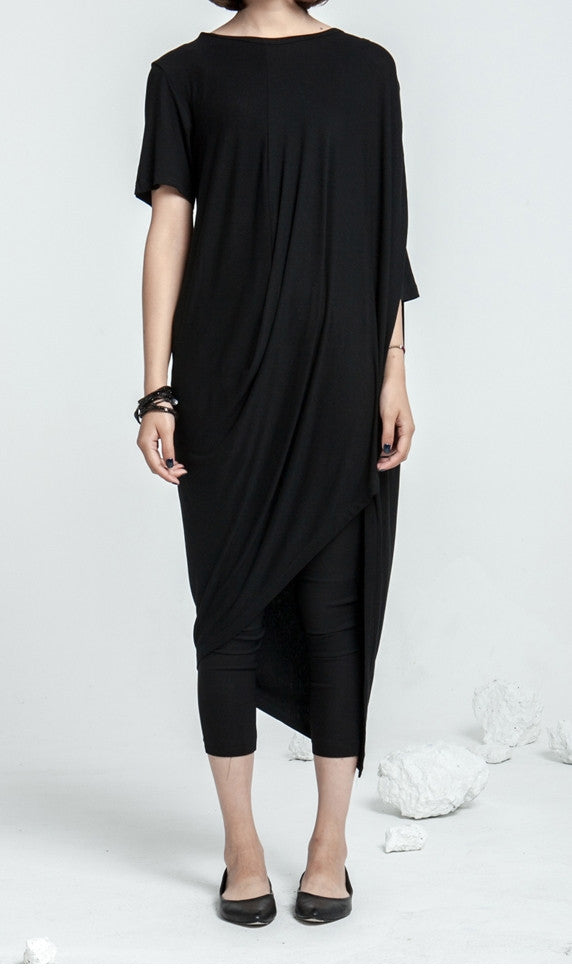 Asymmetrical Draped Viscose Cotton Ann Original Design Retro Silhouette Deconstruction Design Dress Tunic - Ofelya Boutique
