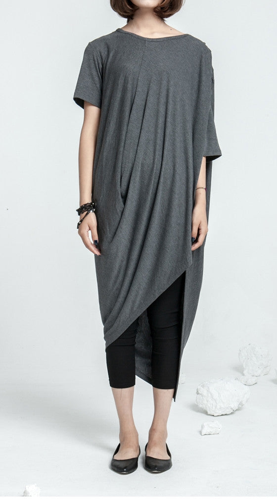 Asymmetrical Draped Viscose Cotton Ann Original Design Retro Silhouette Deconstruction Design Dress Tunic - Ofelya Boutique