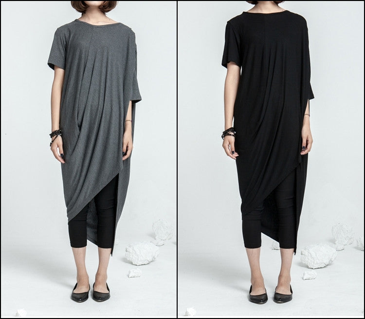 Asymmetrical Draped Viscose Cotton Ann Original Design Retro Silhouette Deconstruction Design Dress Tunic - Ofelya Boutique