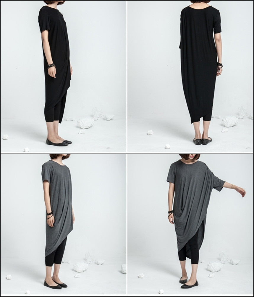 Asymmetrical Draped Viscose Cotton Ann Original Design Retro Silhouette Deconstruction Design Dress Tunic - Ofelya Boutique