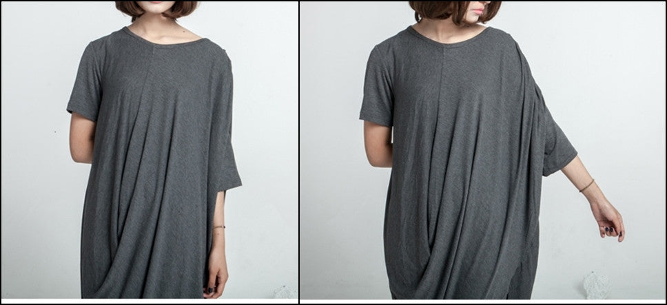 Asymmetrical Draped Viscose Cotton Ann Original Design Retro Silhouette Deconstruction Design Dress Tunic - Ofelya Boutique