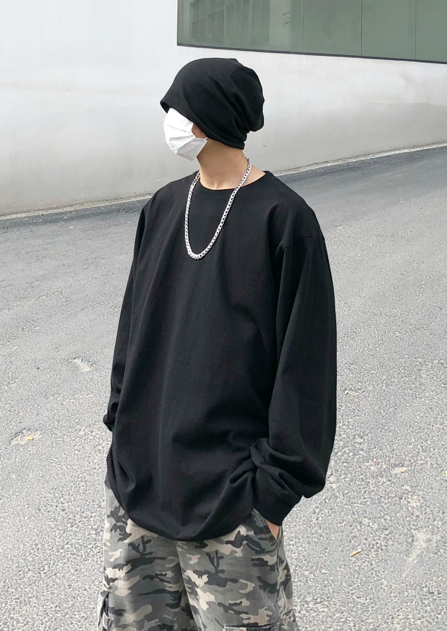 Men Loose Long-Sleeve Essential Extended Henley Tshirt -BB494