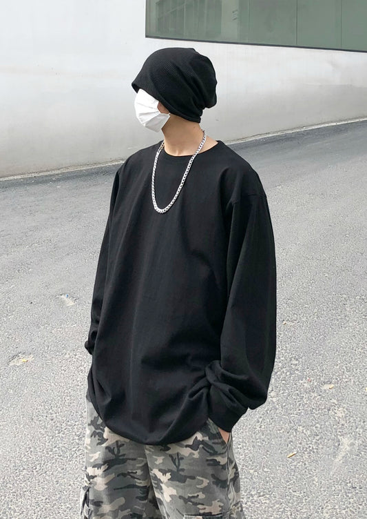 Men Loose Long-Sleeve Essential Extended Henley Tshirt -BB494