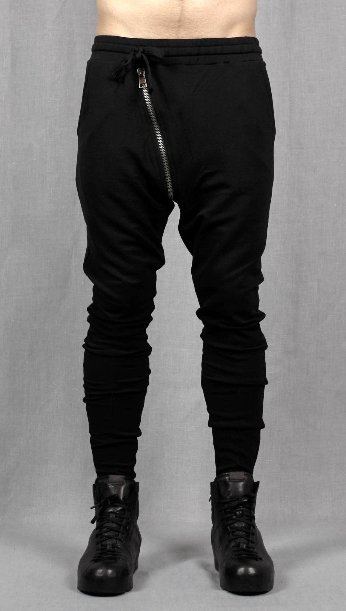 Drop Crotch Detachable Front Cotton Jersey Pants Harem Pants / Casual Black Cargo - Ofelya Boutique